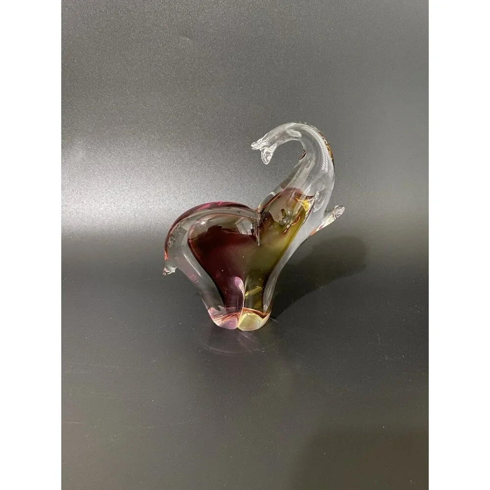 Clear Glass Elephant Figurine Paperweight Purple & Amber Collector 6